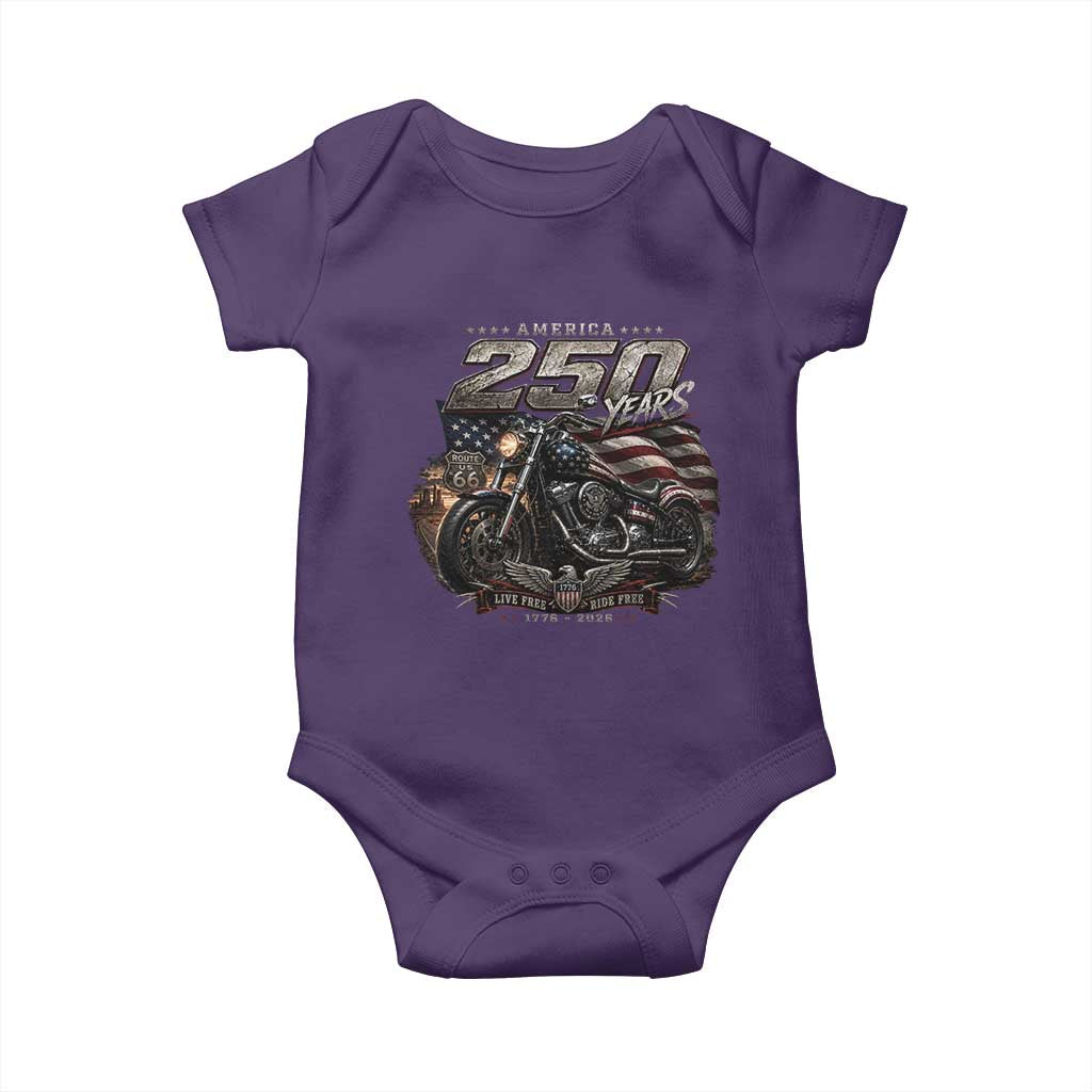 Retro Biker USA 250th Anniversary Baby Onesie Vintage Motorcycle American Flag Route 66 Highway