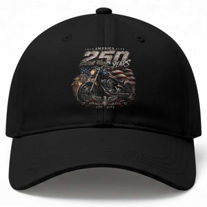 Retro Biker USA 250th Anniversary Baseball Cap Vintage Motorcycle American Flag Route 66 Highway