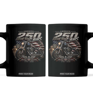 Retro Biker USA 250th Anniversary Coffee Mug Vintage Motorcycle American Flag Route 66 Highway