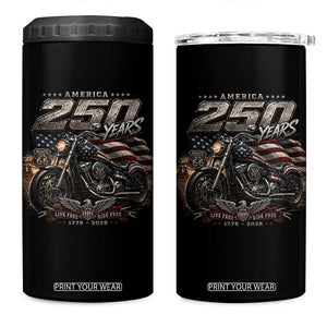 Retro Biker USA 250th Anniversary 4 in 1 Can Cooler Tumbler Vintage Motorcycle American Flag Route 66 Highway