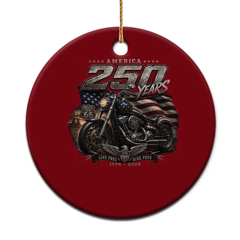 Retro Biker USA 250th Anniversary Ceramic Ornament Vintage Motorcycle American Flag Route 66 Highway