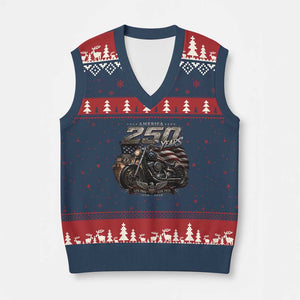 Retro Biker USA 250th Anniversary V-Neck Knit Sweater Vest Vintage Motorcycle American Flag Route 66 Highway