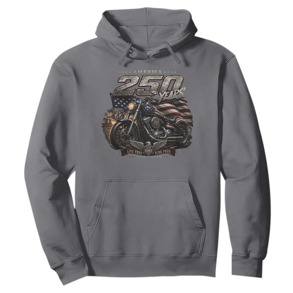 Retro Biker USA 250th Anniversary Hoodie Vintage Motorcycle American Flag Route 66 Highway