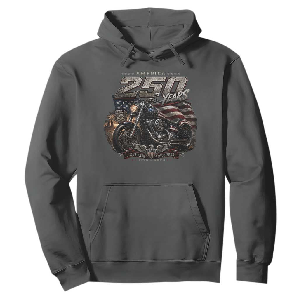 Retro Biker USA 250th Anniversary Hoodie Vintage Motorcycle American Flag Route 66 Highway