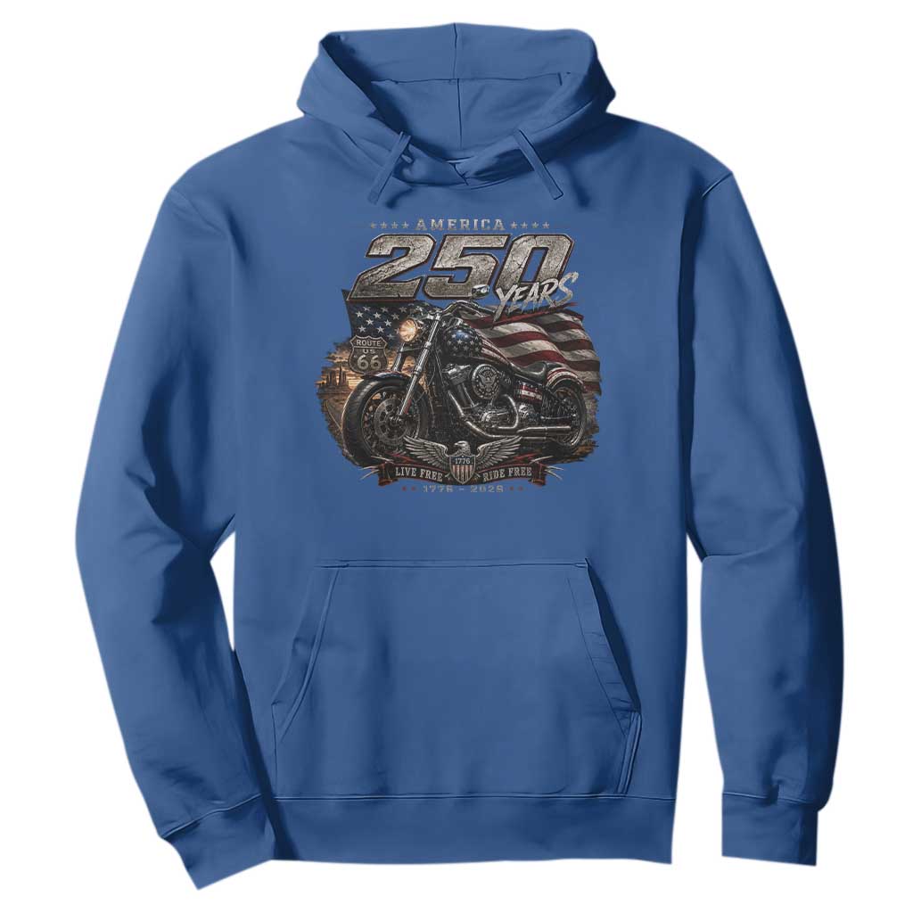 Retro Biker USA 250th Anniversary Hoodie Vintage Motorcycle American Flag Route 66 Highway