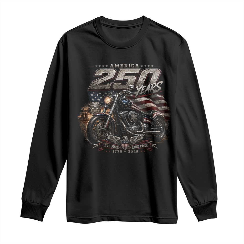 Retro Biker USA 250th Anniversary Long Sleeve Shirt Vintage Motorcycle American Flag Route 66 Highway