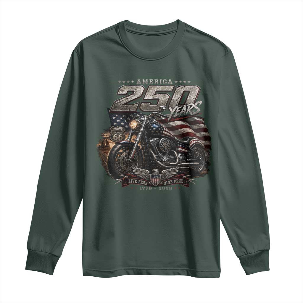 Retro Biker USA 250th Anniversary Long Sleeve Shirt Vintage Motorcycle American Flag Route 66 Highway