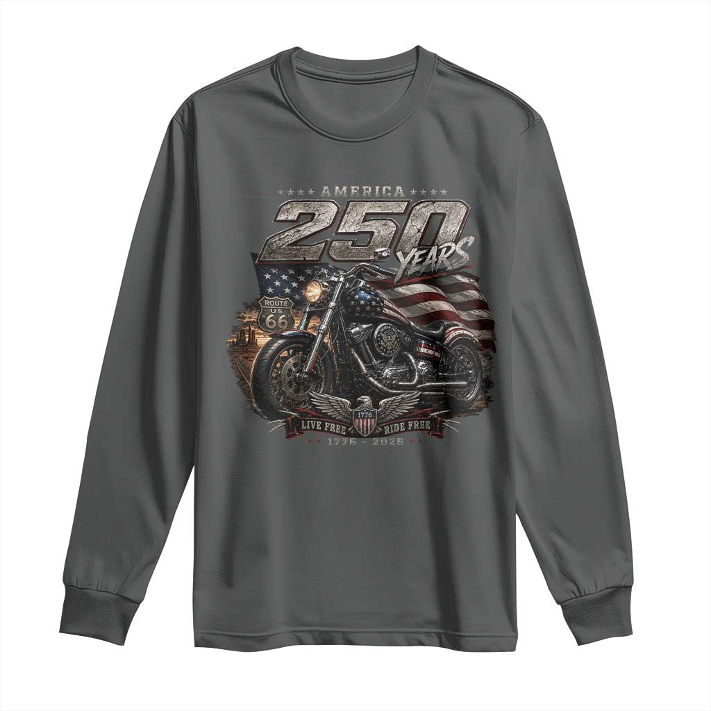Retro Biker USA 250th Anniversary Long Sleeve Shirt Vintage Motorcycle American Flag Route 66 Highway