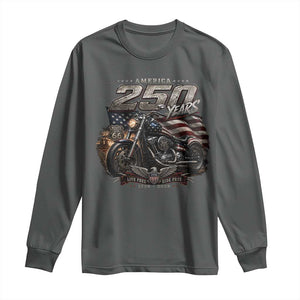 Retro Biker USA 250th Anniversary Long Sleeve Shirt Vintage Motorcycle American Flag Route 66 Highway
