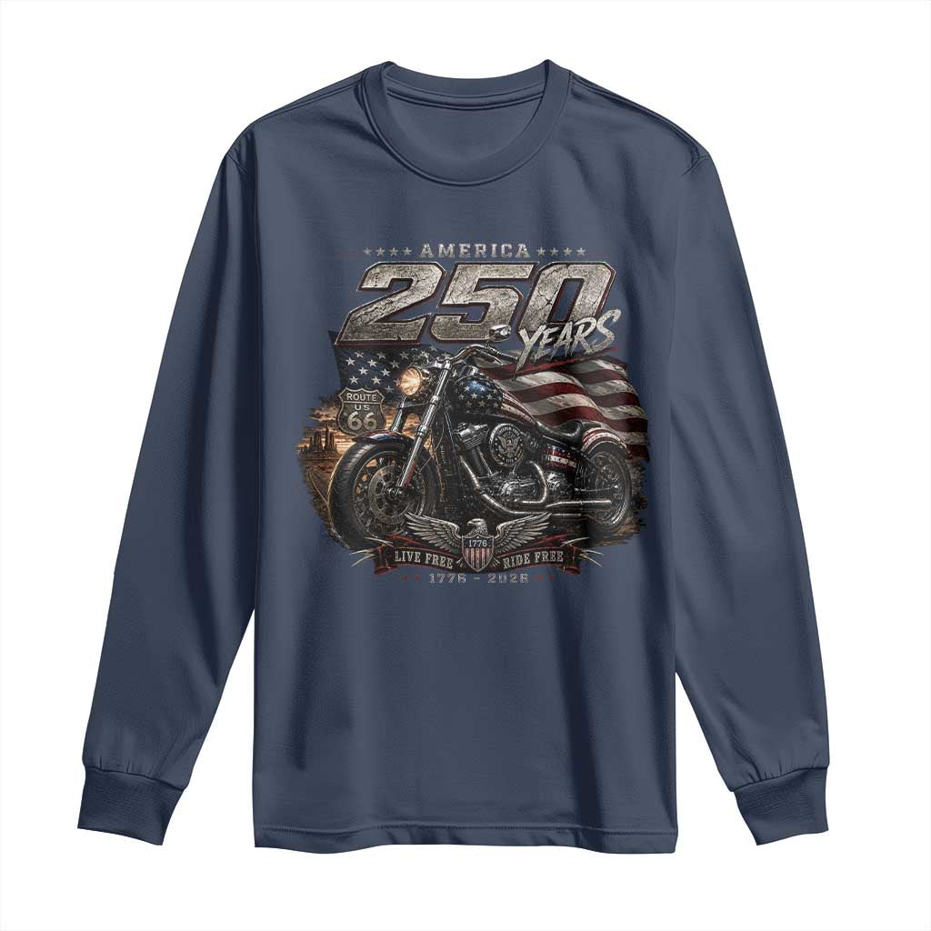 Retro Biker USA 250th Anniversary Long Sleeve Shirt Vintage Motorcycle American Flag Route 66 Highway