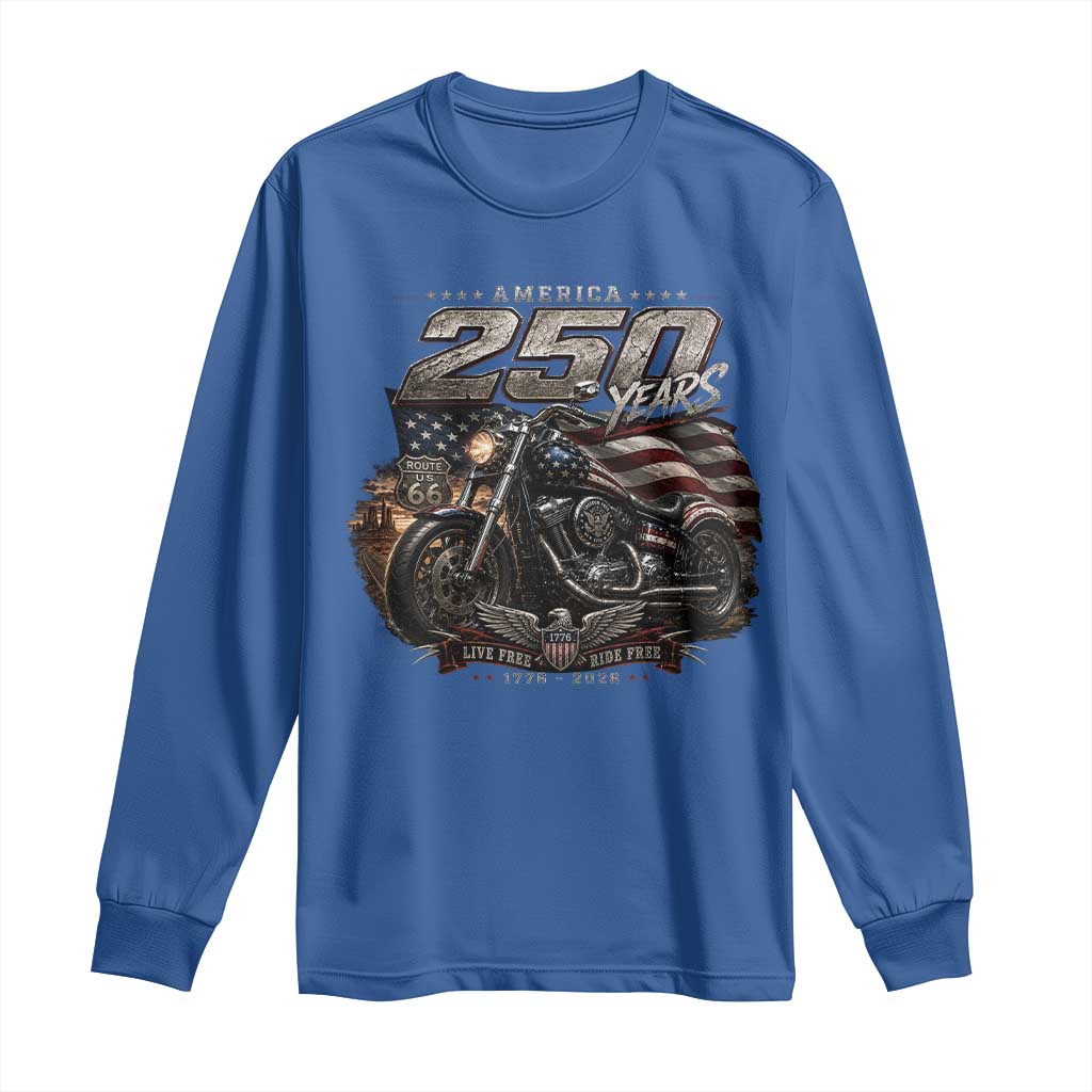 Retro Biker USA 250th Anniversary Long Sleeve Shirt Vintage Motorcycle American Flag Route 66 Highway
