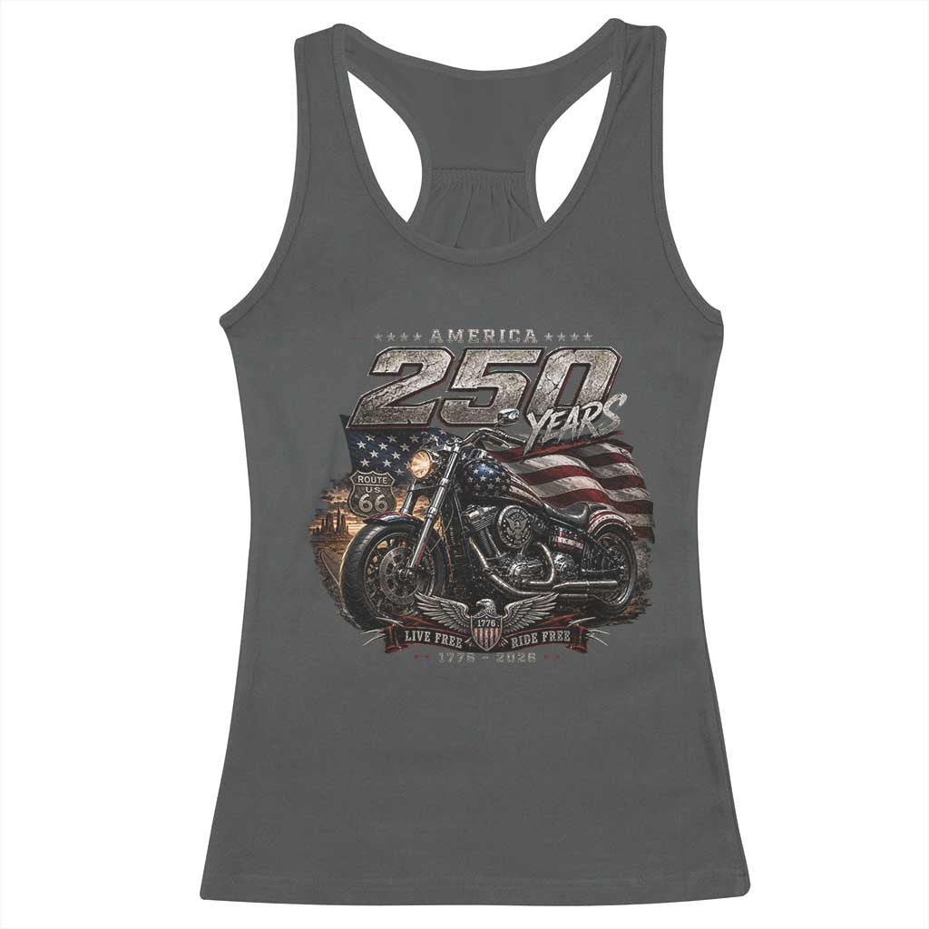 Retro Biker USA 250th Anniversary Racerback Tank Top Vintage Motorcycle American Flag Route 66 Highway