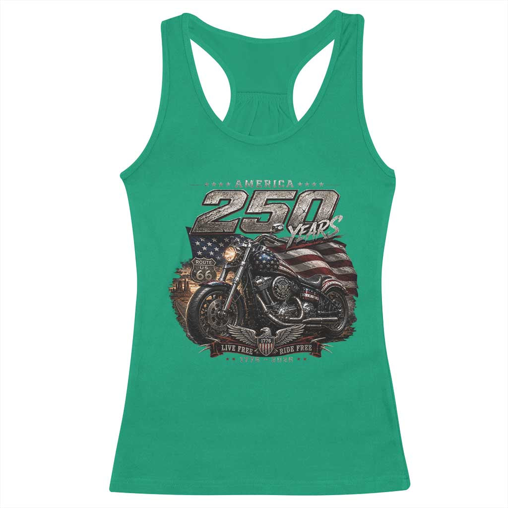 Retro Biker USA 250th Anniversary Racerback Tank Top Vintage Motorcycle American Flag Route 66 Highway