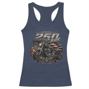Retro Biker USA 250th Anniversary Racerback Tank Top Vintage Motorcycle American Flag Route 66 Highway