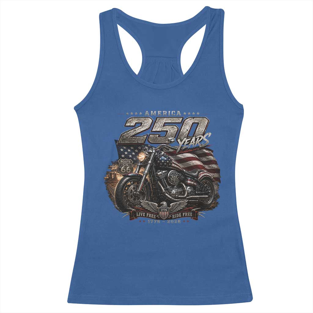 Retro Biker USA 250th Anniversary Racerback Tank Top Vintage Motorcycle American Flag Route 66 Highway