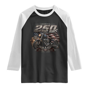 Retro Biker USA 250th Anniversary Raglan Shirt Vintage Motorcycle American Flag Route 66 Highway