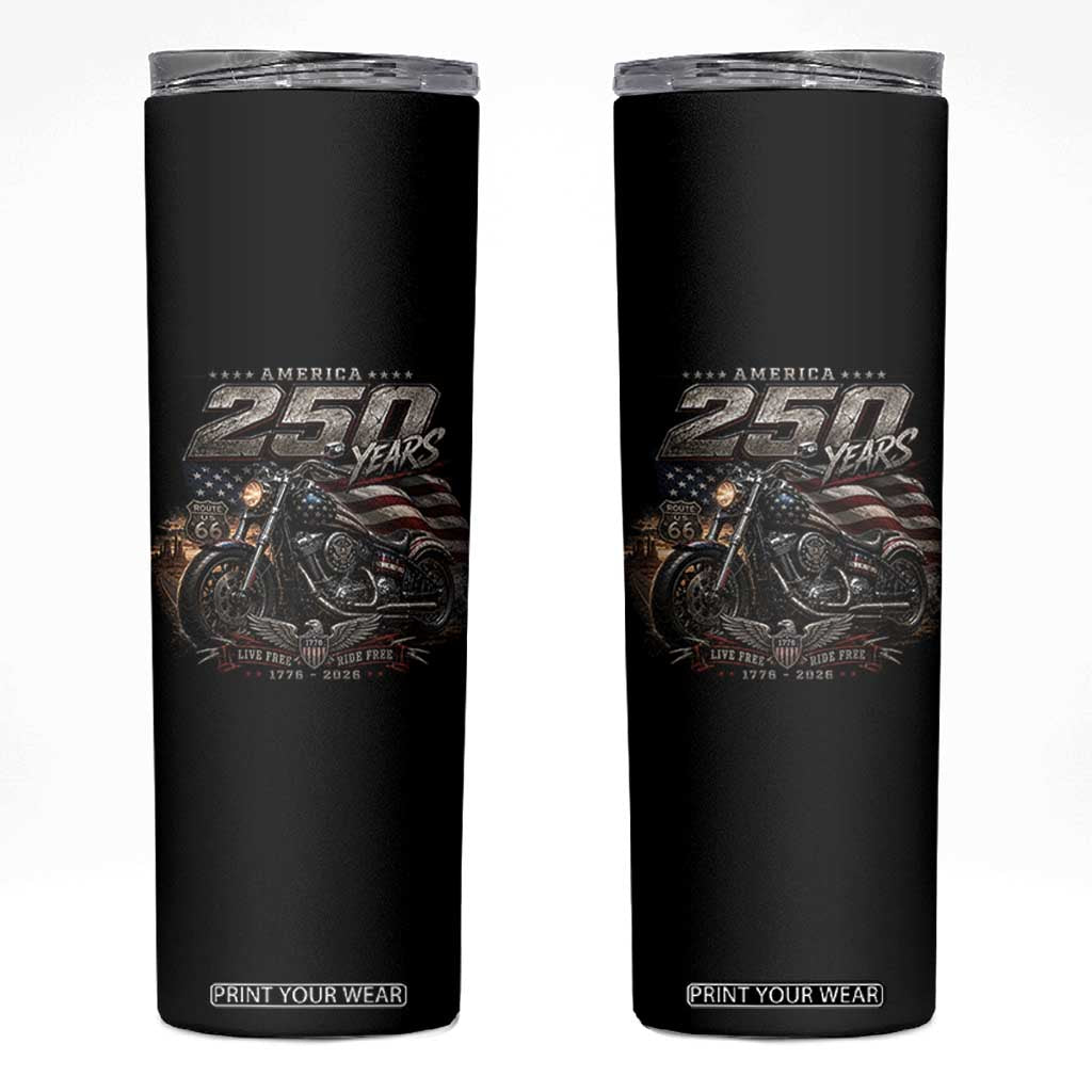 Retro Biker USA 250th Anniversary Skinny Tumbler Vintage Motorcycle American Flag Route 66 Highway