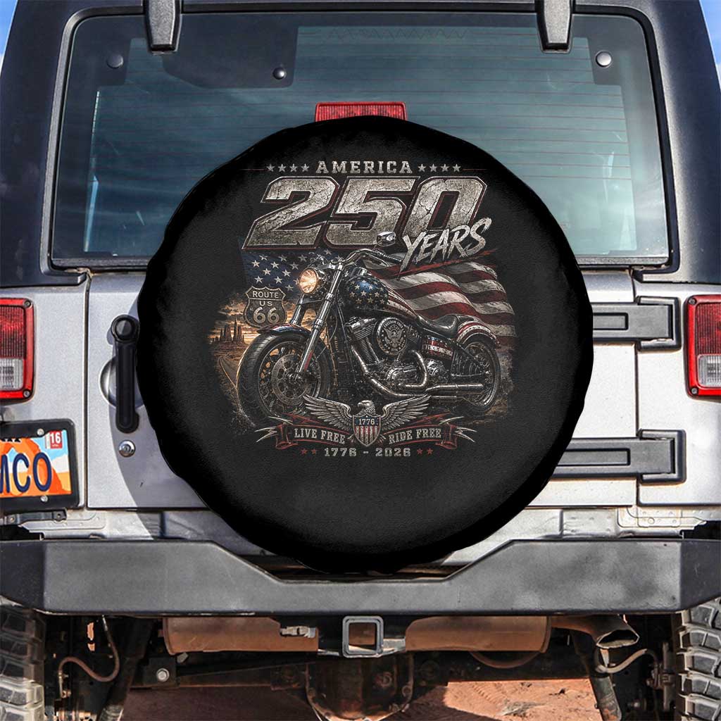 Retro Biker USA 250th Anniversary Spare Tire Cover Vintage Motorcycle American Flag Route 66 Highway