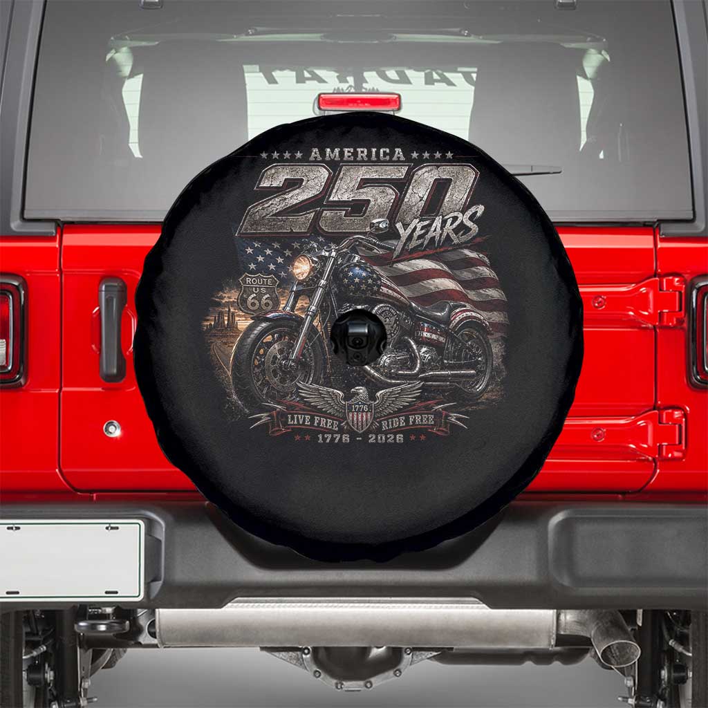 Retro Biker USA 250th Anniversary Spare Tire Cover Vintage Motorcycle American Flag Route 66 Highway