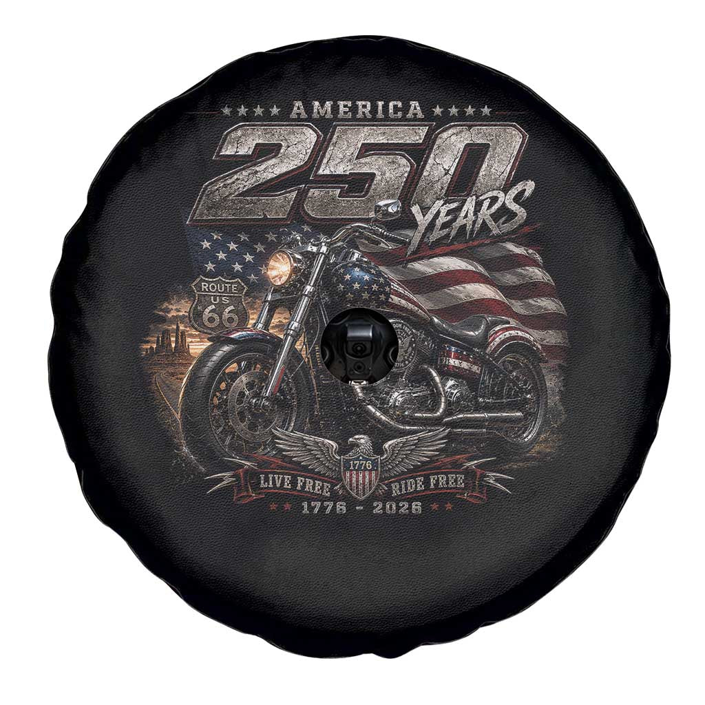 Retro Biker USA 250th Anniversary Spare Tire Cover Vintage Motorcycle American Flag Route 66 Highway