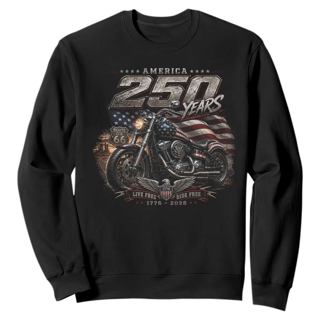 Retro Biker USA 250th Anniversary Sweatshirt Vintage Motorcycle American Flag Route 66 Highway