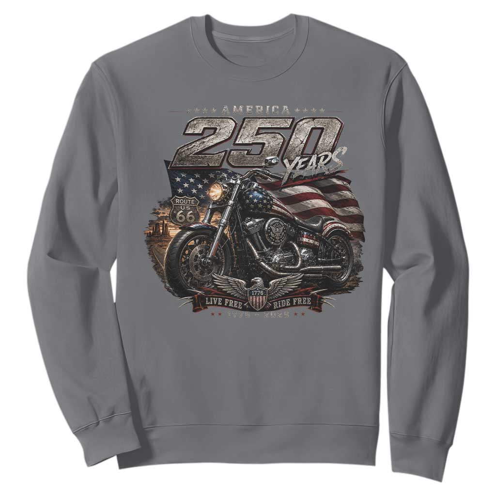 Retro Biker USA 250th Anniversary Sweatshirt Vintage Motorcycle American Flag Route 66 Highway