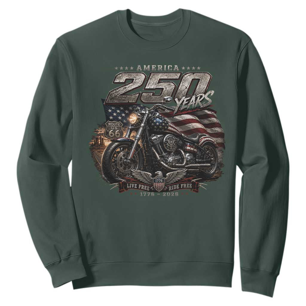 Retro Biker USA 250th Anniversary Sweatshirt Vintage Motorcycle American Flag Route 66 Highway