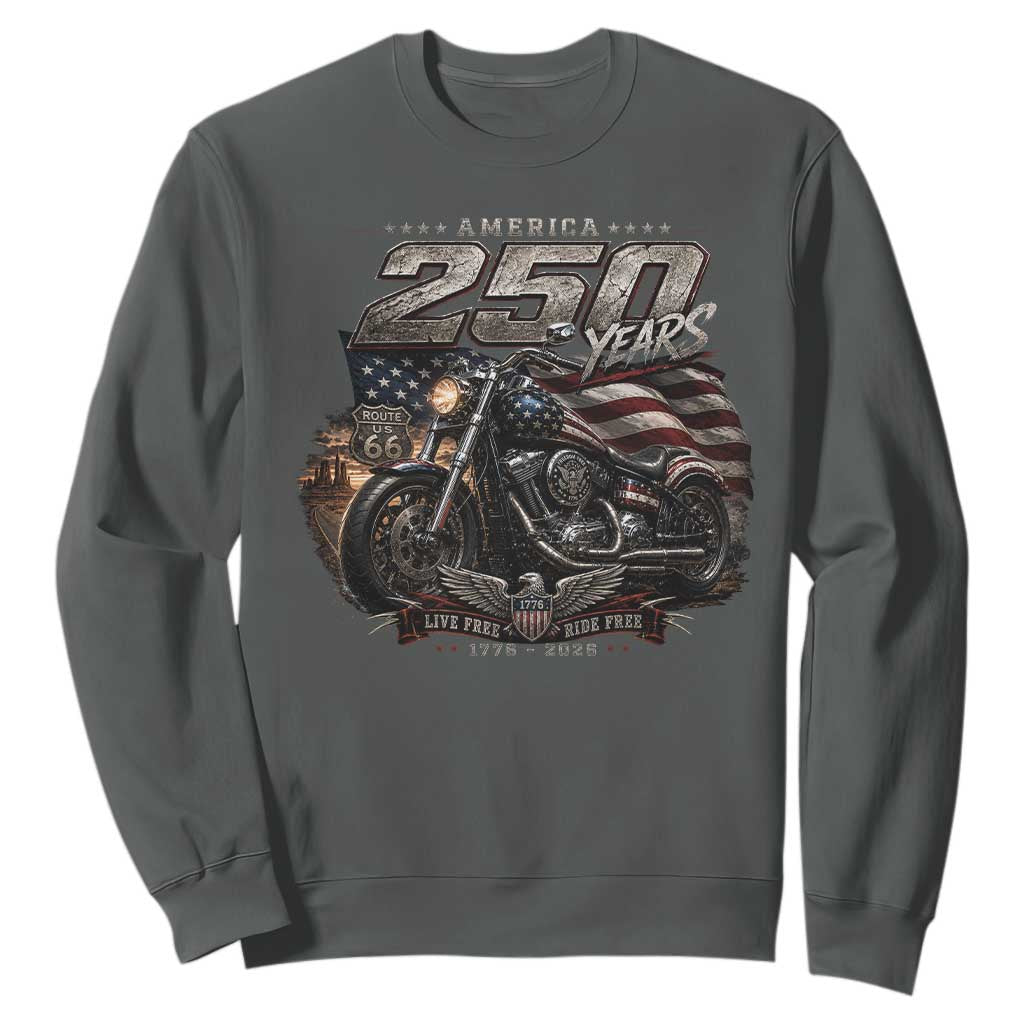 Retro Biker USA 250th Anniversary Sweatshirt Vintage Motorcycle American Flag Route 66 Highway