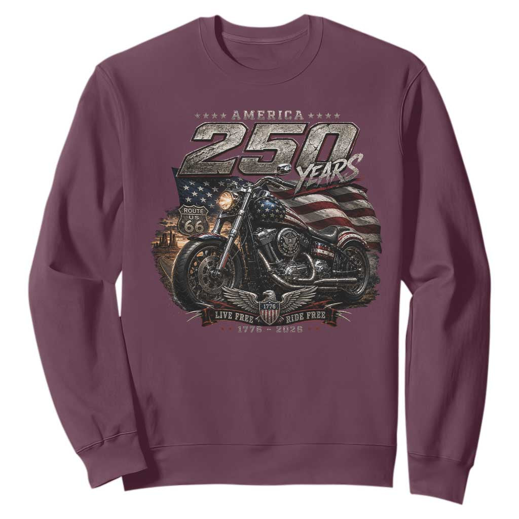 Retro Biker USA 250th Anniversary Sweatshirt Vintage Motorcycle American Flag Route 66 Highway