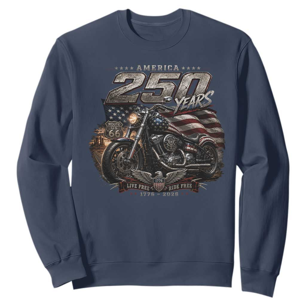 Retro Biker USA 250th Anniversary Sweatshirt Vintage Motorcycle American Flag Route 66 Highway