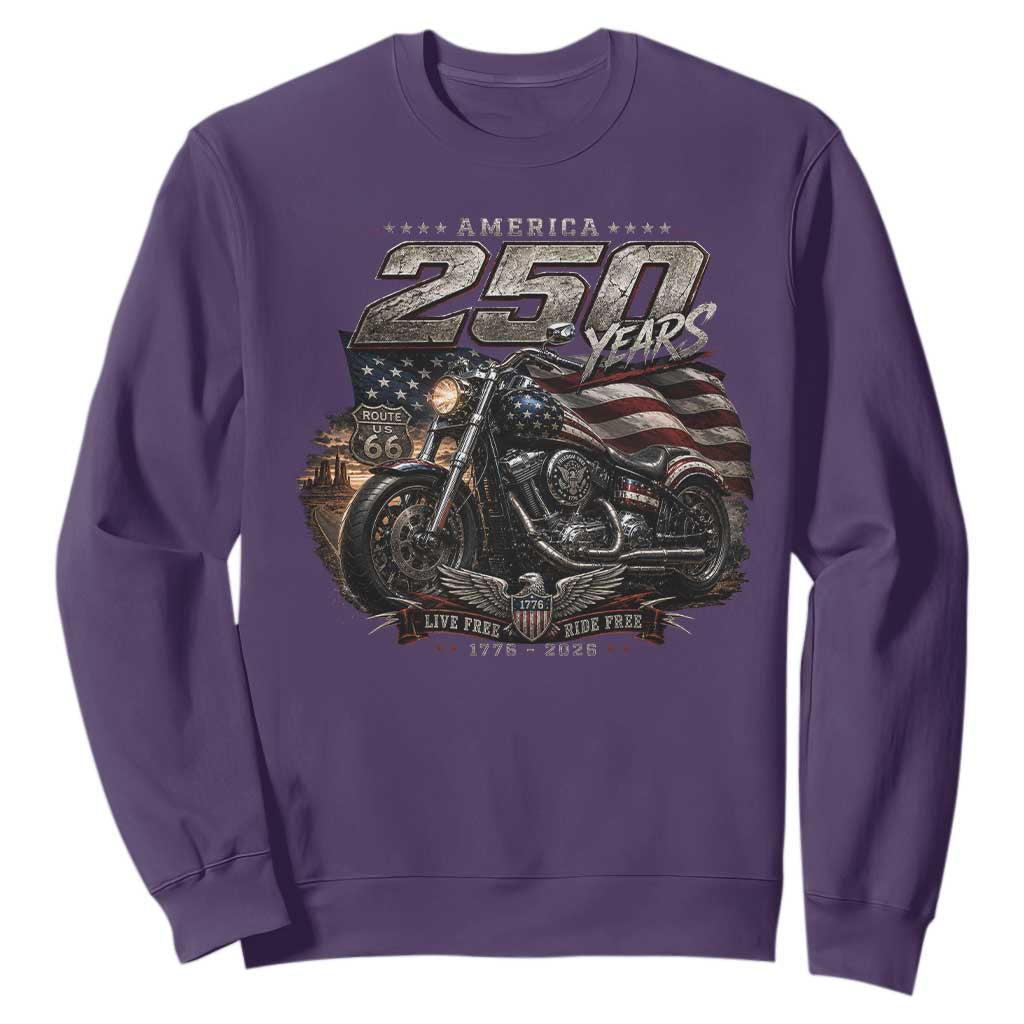 Retro Biker USA 250th Anniversary Sweatshirt Vintage Motorcycle American Flag Route 66 Highway