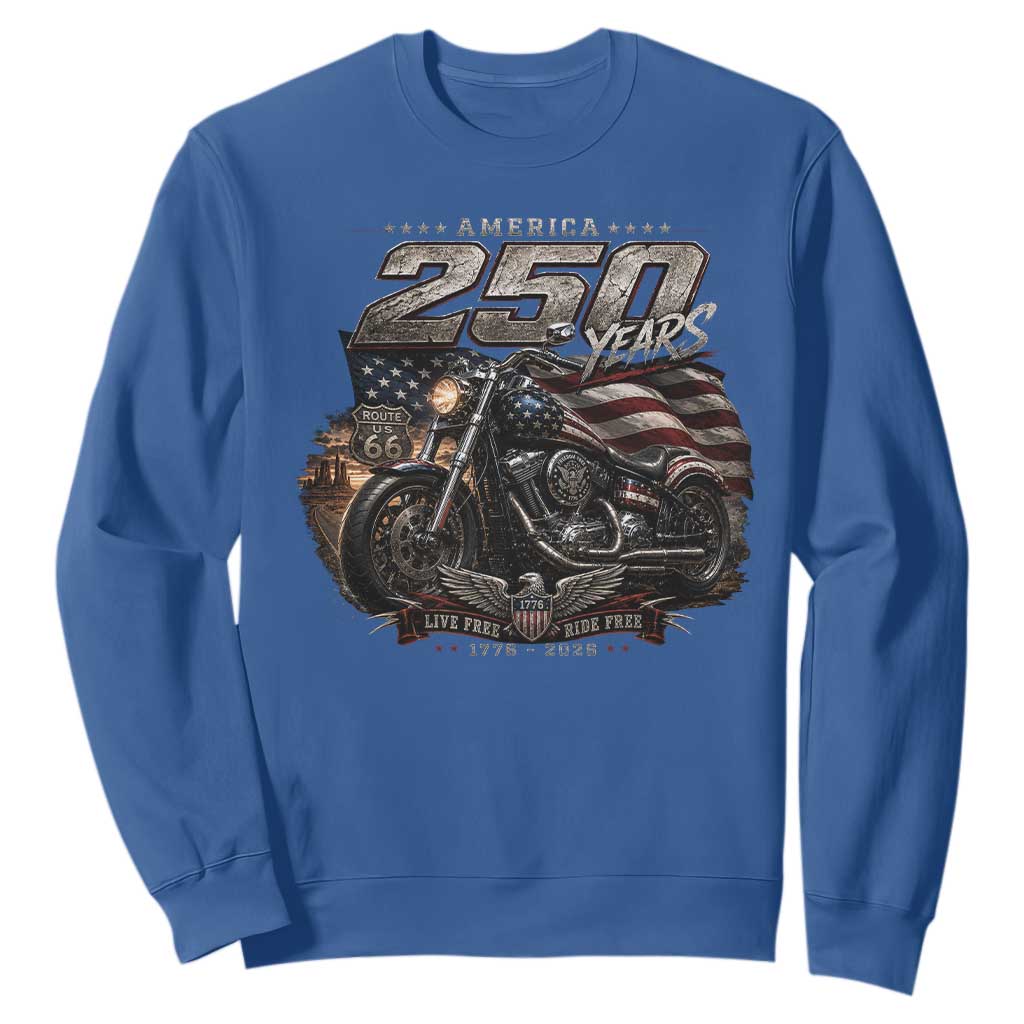 Retro Biker USA 250th Anniversary Sweatshirt Vintage Motorcycle American Flag Route 66 Highway