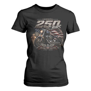 Retro Biker USA 250th Anniversary T Shirt For Women Vintage Motorcycle American Flag Route 66 Highway