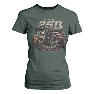 Retro Biker USA 250th Anniversary T Shirt For Women Vintage Motorcycle American Flag Route 66 Highway