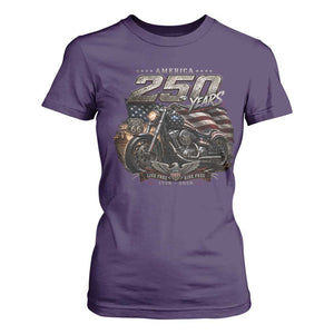 Retro Biker USA 250th Anniversary T Shirt For Women Vintage Motorcycle American Flag Route 66 Highway