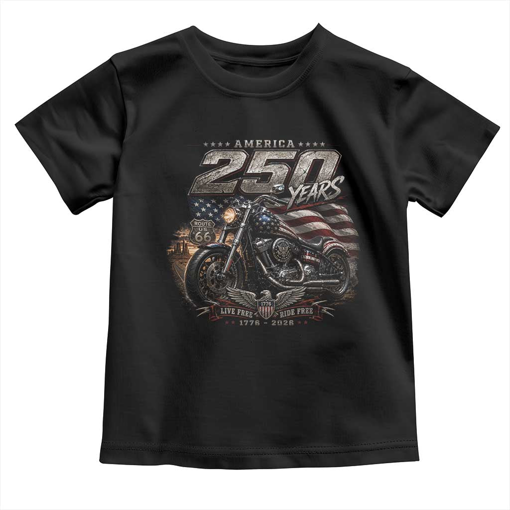 Retro Biker USA 250th Anniversary Toddler T Shirt Vintage Motorcycle American Flag Route 66 Highway