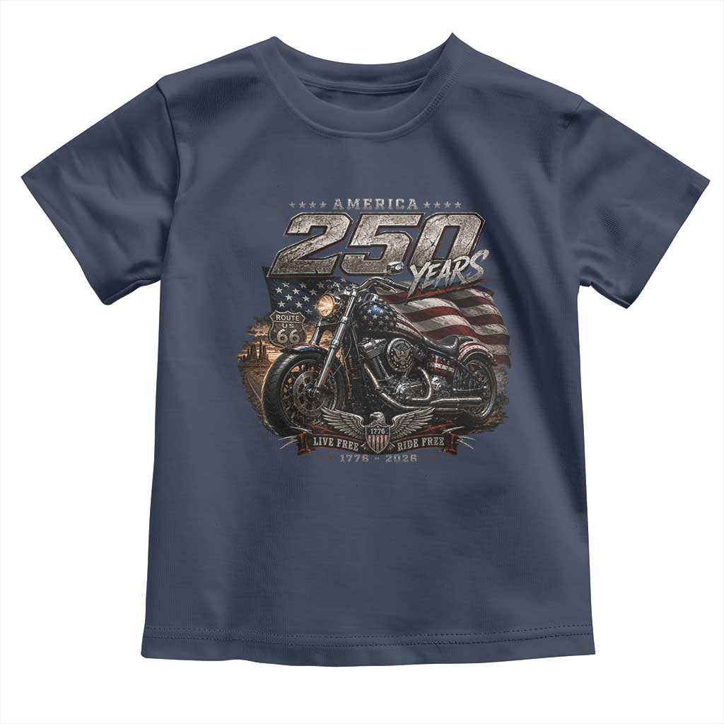 Retro Biker USA 250th Anniversary Toddler T Shirt Vintage Motorcycle American Flag Route 66 Highway