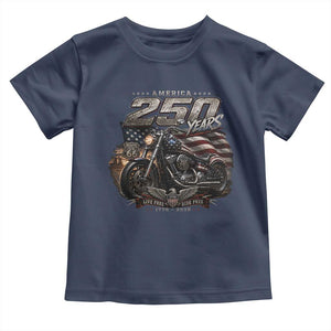 Retro Biker USA 250th Anniversary Toddler T Shirt Vintage Motorcycle American Flag Route 66 Highway