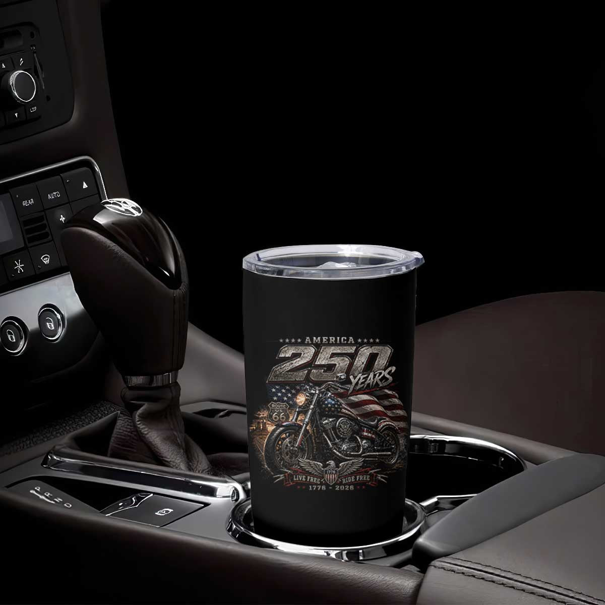 Retro Biker USA 250th Anniversary Tumbler Cup Vintage Motorcycle American Flag Route 66 Highway