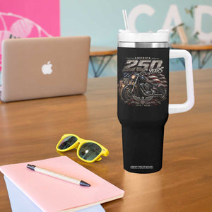 Retro Biker USA 250th Anniversary Tumbler With Handle Vintage Motorcycle American Flag Route 66 Highway