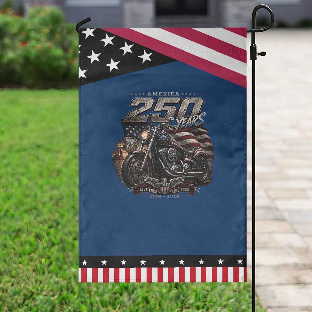 Retro Biker USA 250th Anniversary Patriotic Garden Flag Vintage Motorcycle American Flag Route 66 Highway