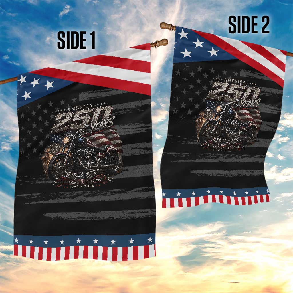 Retro Biker USA 250th Anniversary Patriotic Garden Flag Vintage Motorcycle American Flag Route 66 Highway