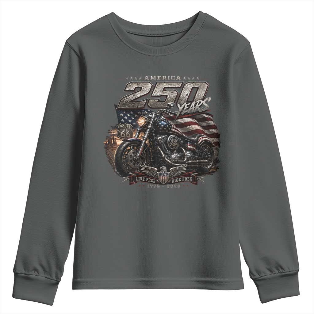 Retro Biker USA 250th Anniversary Youth Sweatshirt Vintage Motorcycle American Flag Route 66 Highway