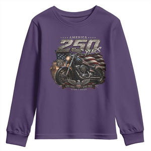 Retro Biker USA 250th Anniversary Youth Sweatshirt Vintage Motorcycle American Flag Route 66 Highway