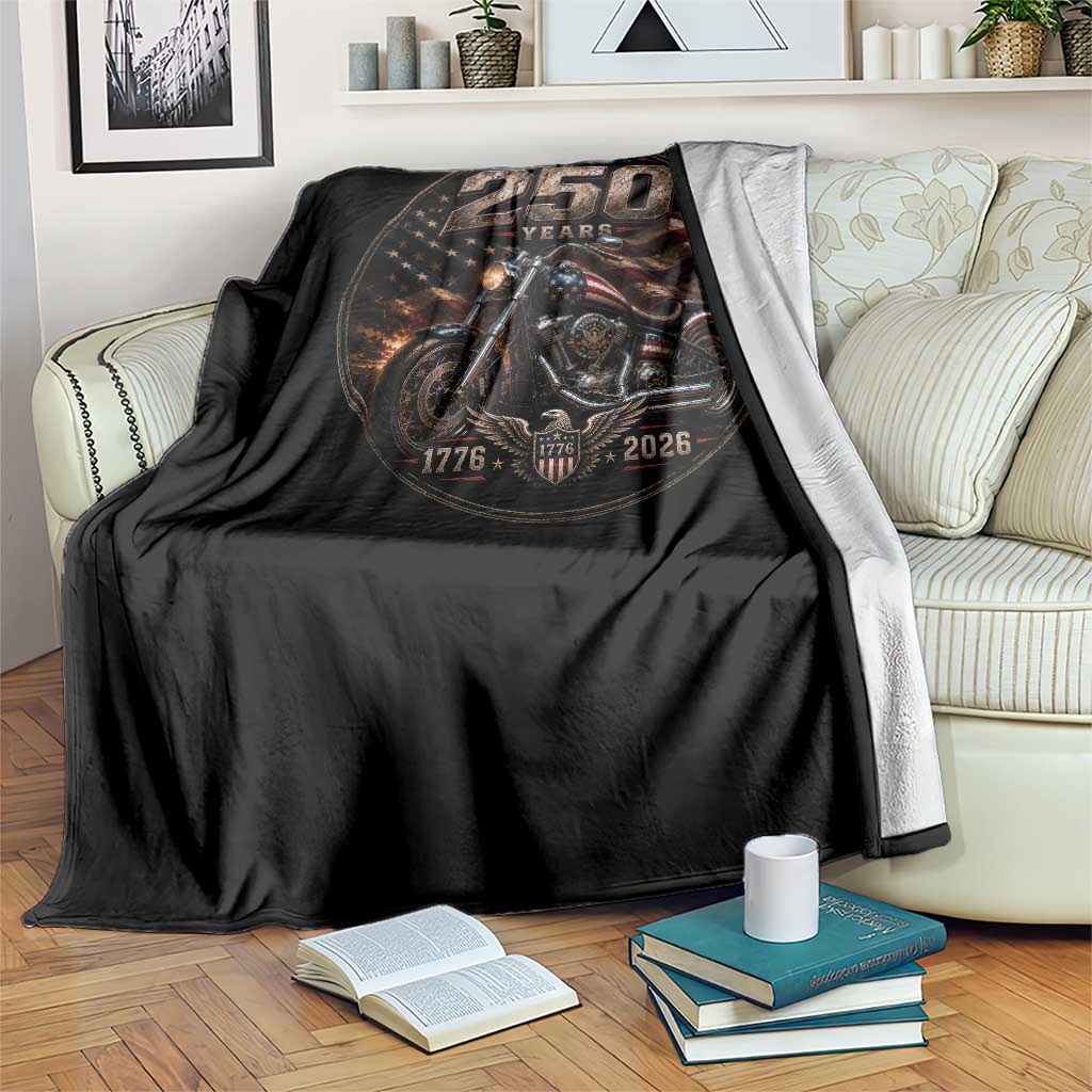 Retro Biker USA 250th Anniversary Throw Blanket Vintage 250 Years 1776 2026 Patriotic Motorcycle American Flag