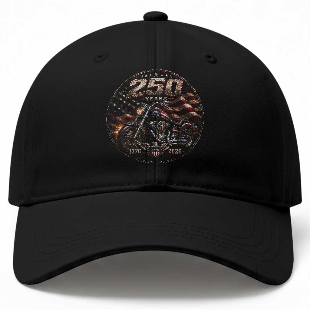 Retro Biker USA 250th Anniversary Baseball Cap Vintage 250 Years 1776 2026 Patriotic Motorcycle American Flag