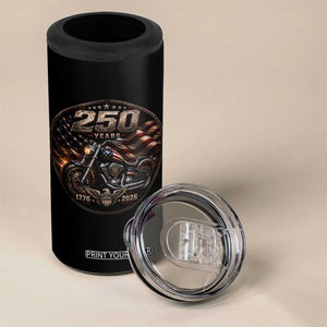 Retro Biker USA 250th Anniversary 4 in 1 Can Cooler Tumbler Vintage 250 Years 1776 2026 Patriotic Motorcycle American Flag