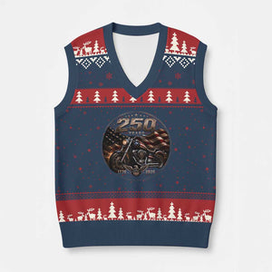 Retro Biker USA 250th Anniversary V-Neck Knit Sweater Vest Vintage 250 Years 1776 2026 Patriotic Motorcycle American Flag