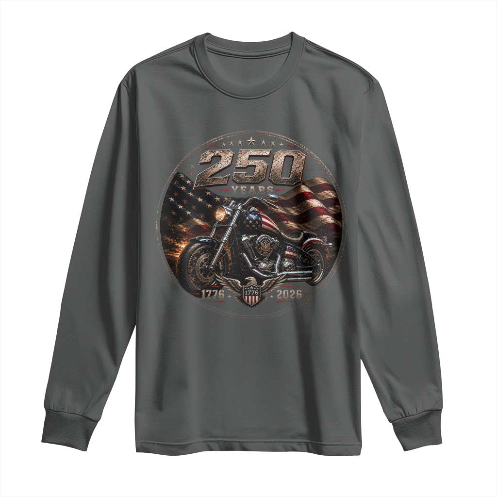 Retro Biker USA 250th Anniversary Long Sleeve Shirt Vintage 250 Years 1776 2026 Patriotic Motorcycle American Flag