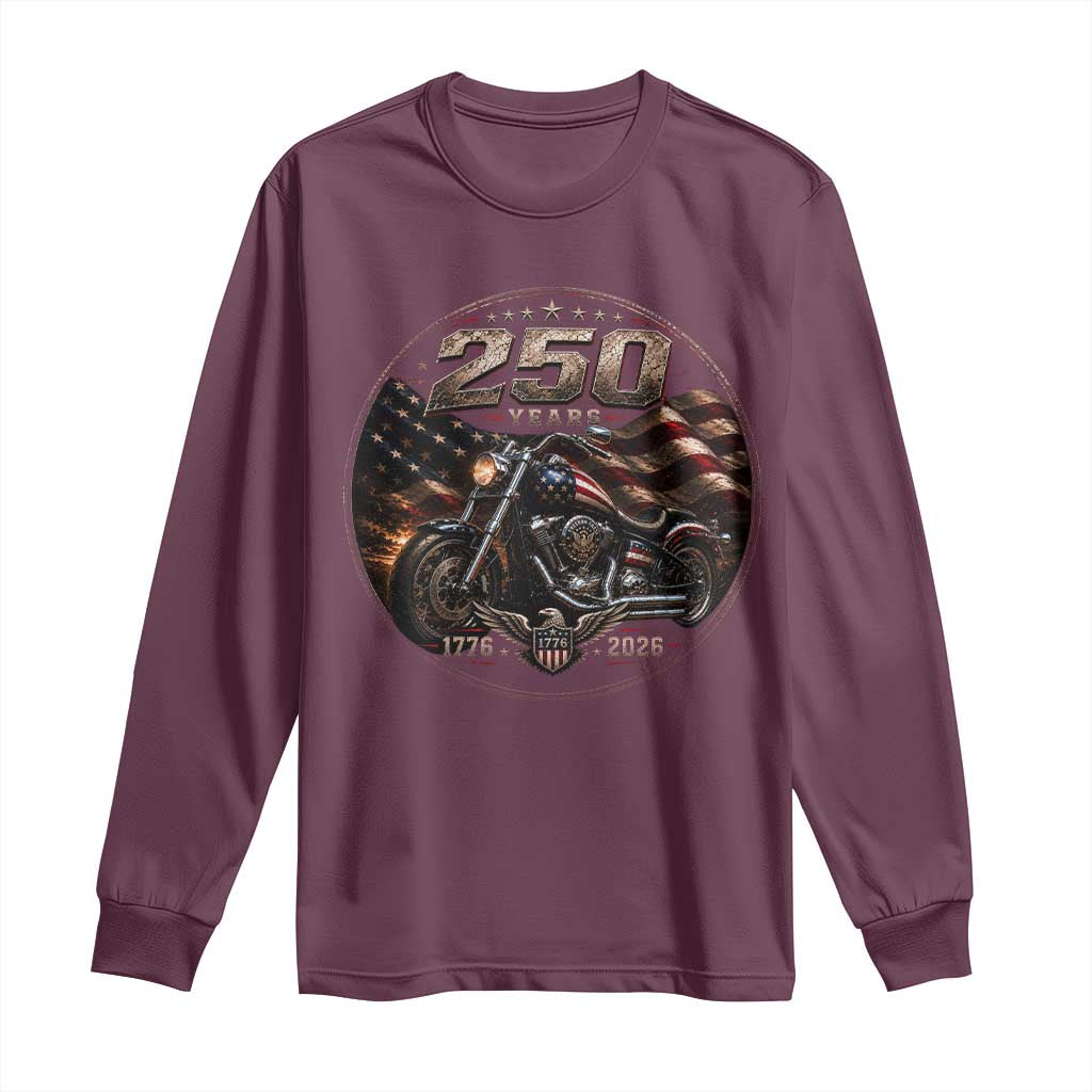 Retro Biker USA 250th Anniversary Long Sleeve Shirt Vintage 250 Years 1776 2026 Patriotic Motorcycle American Flag
